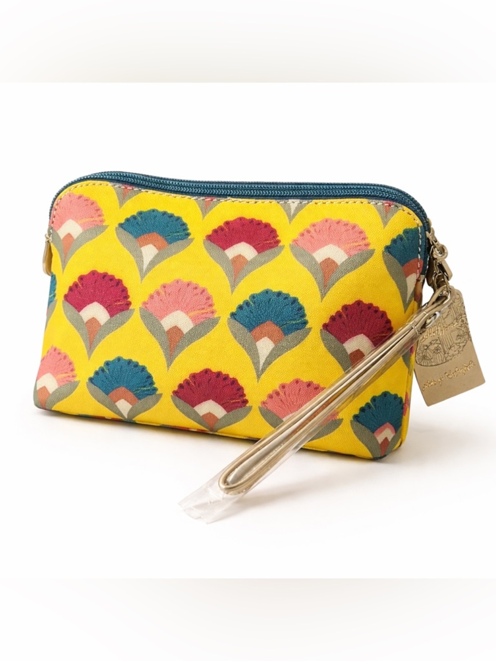 NWT Catchfly Studio Vibrant Yellow Floral Cosmetic Essentials Bag Pouch